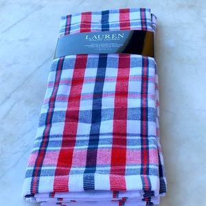 RALPH LAUREN KITCHEN TOWELS NAVY RED WHITE PLAID SET OF 2
